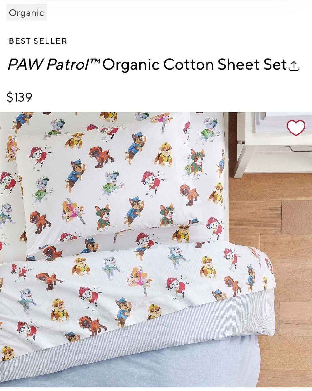 Pottery Barn Kids PAW Patrol Organic Cotton Full Sheet Set